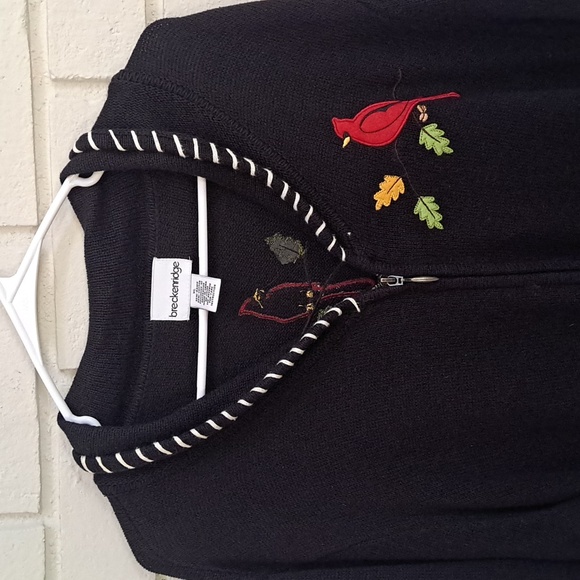Breckenridge Black Embroidered Red Cardinal Zip Up Sweater. Size XL - Picture 2 of 10